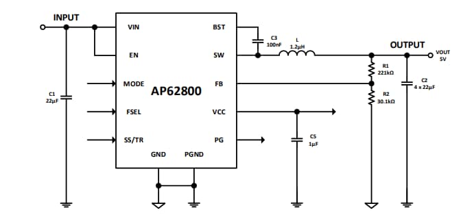 Application Circuit Diagram - Diodes Incorporated AP62800 Buck Converter
